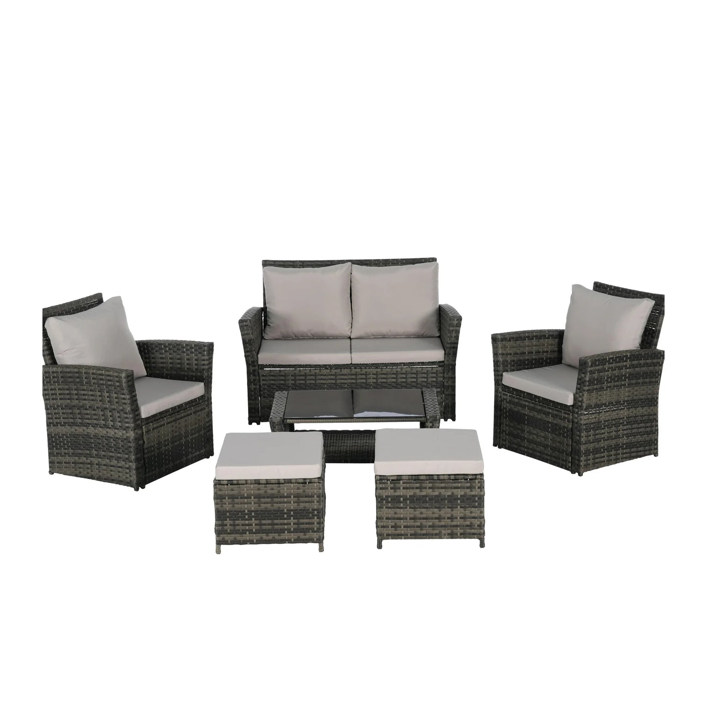 Segmart Outdoor Patio Furniture Sets with Ottoman, 6 Pieces PE Rattan Wicker Patio Conversation Set with Tempered Glass Coffee Table, Perfect for Garden, Poolside, Backyard, Light Gray