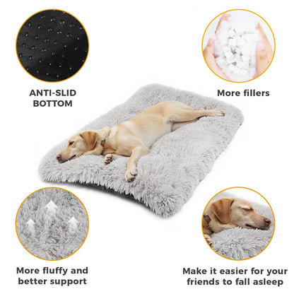 Katieovy Large Dog Bed, 40 x 26 inch Fluffy Plush Dog Cage Bed, Washable Dog Mat with Non-Slip Bottom for Large Dogs,Gray