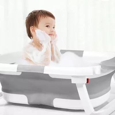 BabyBond Collapsible Baby Bathtub for Infant to Toddler, Portable Baby Bath Tub with Soft Cushion & Thermometer, Gray