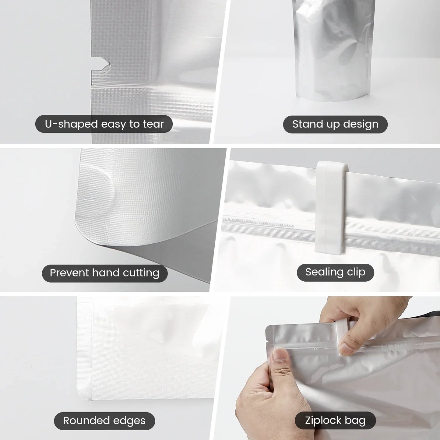 150Pcs Mylar Bags, 4 Size Smell Proof Bags with 150x300cc Oxygen Absorbers, 180 Labels for Small Business and Food Storage (50 Bags 4.3"x6.3", 40 Bags 6"x9", 35 Bags 7.5"x11.5", 25 Bags 10"x14")