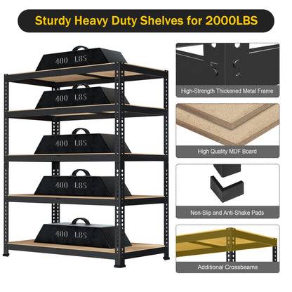 TrumanPick Storage Shelves Garage Shelving Units Metal Heavy Duty Adjustable Shelf Rack 36"  x 12"  x 72" 5 Tier 2000lbs for Warehouse Pantry Closet, Black