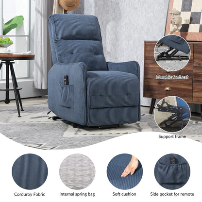 UHOMEPRO Power Lift Recliner Chair for Elderly and Adults, Modern Single Sofa Recliner with Infinite Position and Side Pockets, Electric Reclining Mechanism for Living Room Home Theater, Navy