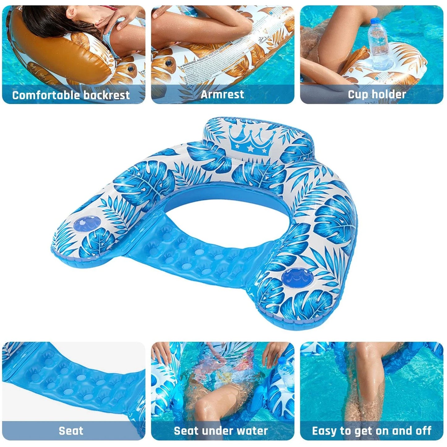 Inflatable Pool Float Chair Set - 2-Pack Floating Loungers for Adults, Pool  Beach Tanning Rafts, Perfect for Swimming, Lake, Pool Parties, and Sunbathing
