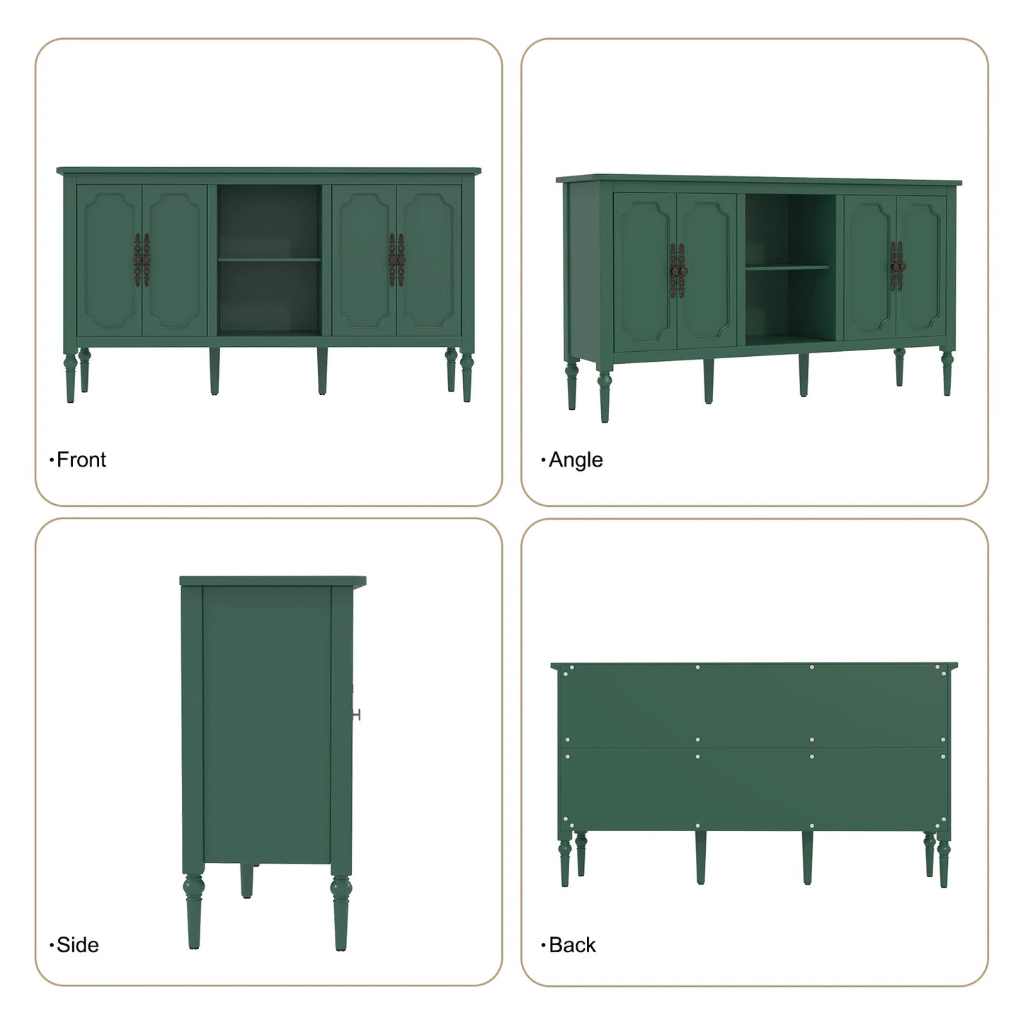 CBJCBJ 59" Mid-Century Storage Cabinet with Adjustable Shelves, Double-Layer Open Design for Living Room & Bedroom, Green