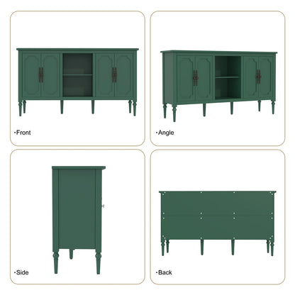 CBJCBJ 59" Mid-Century Storage Cabinet with Adjustable Shelves, Double-Layer Open Design for Living Room & Bedroom, Green