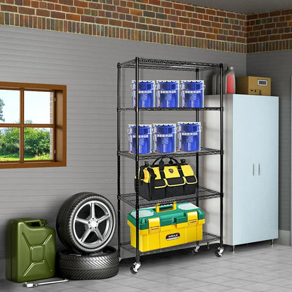 Ktaxon Commercial 5-Tier Storage Rack, Rolling Metal Garage Storage Shelves Black, 35''W x 18''D x 71''H, Capacity for 1250 lbs