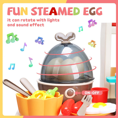 JoyStone 63PCS Kids Kitchen Playset,Play Kitchen Toy with Realistic Lights & Sounds,Pretend Steam, Play Sink & Oven, Menu Board & Other Kitchen Accessories Set for Toddlers