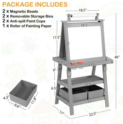 LINLUX 3 in 1 Art Easel for Kid, Whiteboard for Kid with Stand, Magnetic Chalkboard Pizarra, Grey