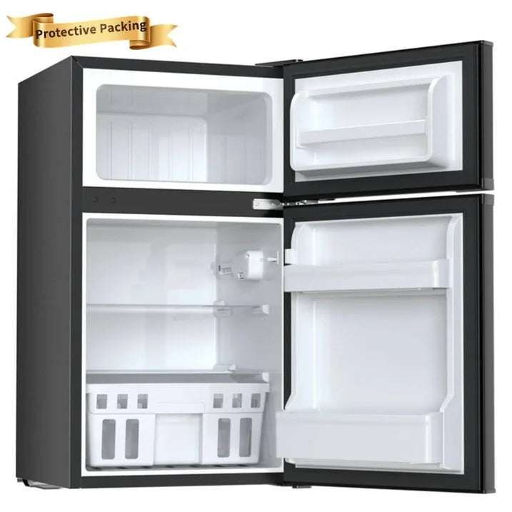 Auseo Two Door Mini Fridge 3.2 Cu.ft 115 Volt 60 Hz Low Noise Adjustable Temperature Suitable for Kitchen Living Room Office and Dormitory Black