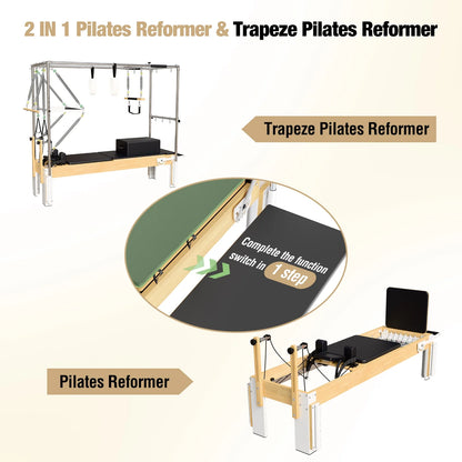 Syedee Pilates Equipment for Studios, Cadillac Pilates Reformer Trapeze Pilates Reformer Machine for Home Gym, Pilates Exercise Equipment with Jump Board, Adjustable Resistance