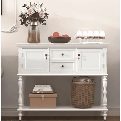 CBJCBJ 42"Wood Multifunctional Storage Console | 2-Drawer & 2-Door Entryway Organizer, Small Spaces 200lb White