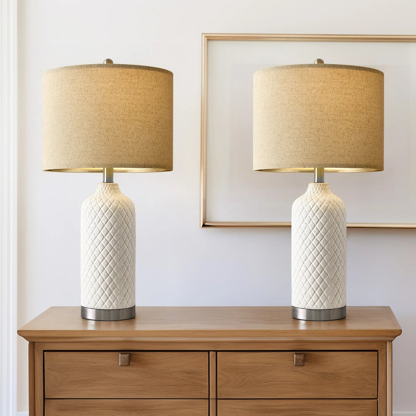 Yokila 24.25" Ceramic Table Lamp Set of 2 for Living Room Bedroom White Modern Bedside Nightstand Lamps