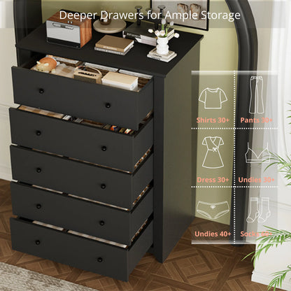 TrumanPick Black Dresser for Bedroom with 5 Drawers 47" Tall Chest of Drawers Wooden Dressers for Closet Living Room