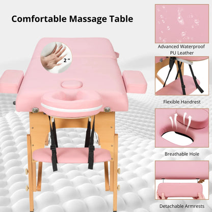 TrumanPick Massage Table Portable Lash Beds Spa Bed Massage Couch Foldable Spa Tables Adjustable 2 Fold with Non-Woven Bag 24 inch, Pink
