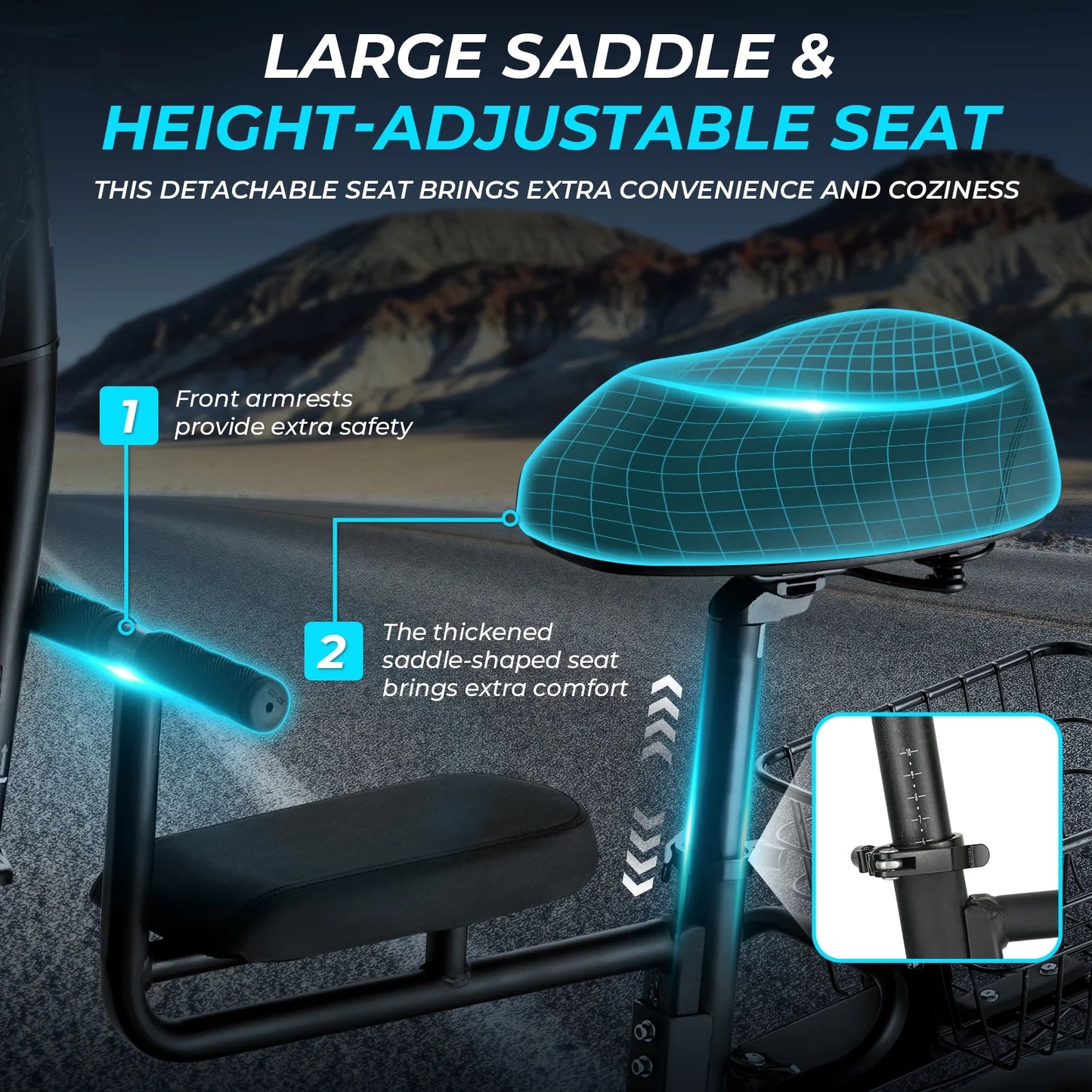 Skeri Electric Scooter with Seat for Adults, Foldable Electric Bike with Removeable Middle Seat, 750W Motor 20MPH 25 Mile Distance