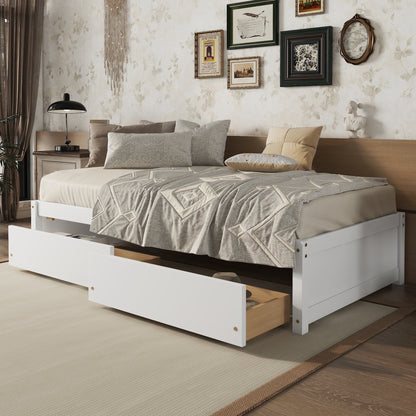 Segmart Twin Daybed Bed for Kid's Room, Farmhouse Style Solid Wood Twin Captain's Bed with 2 Storage Drawers, 200lbs, White