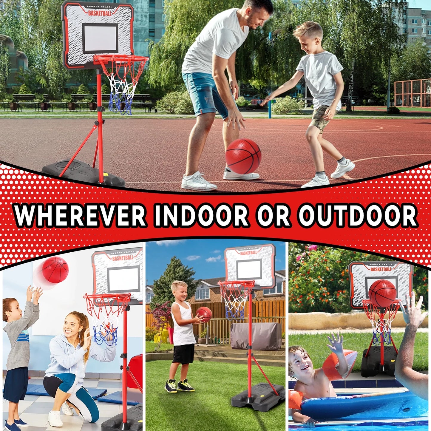 JoyStone Kids Basketball Hoop, 2-in-1 Toddler Basketball Goal with Dart Board & 4 Balls, Adjustable Height 2.9ft-6.2ft, Outdoor Basketball Toy Gifts for 3-12 Year Old Boys Girls