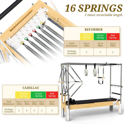 Syedee 90” Foldable Pilates Equipment for Home Workouts,Balanced Body Pilates Reformer Machine for Home and Gym, Pilates Exercise Equipment with Jump Board, 155lbs resistance 4 Springs