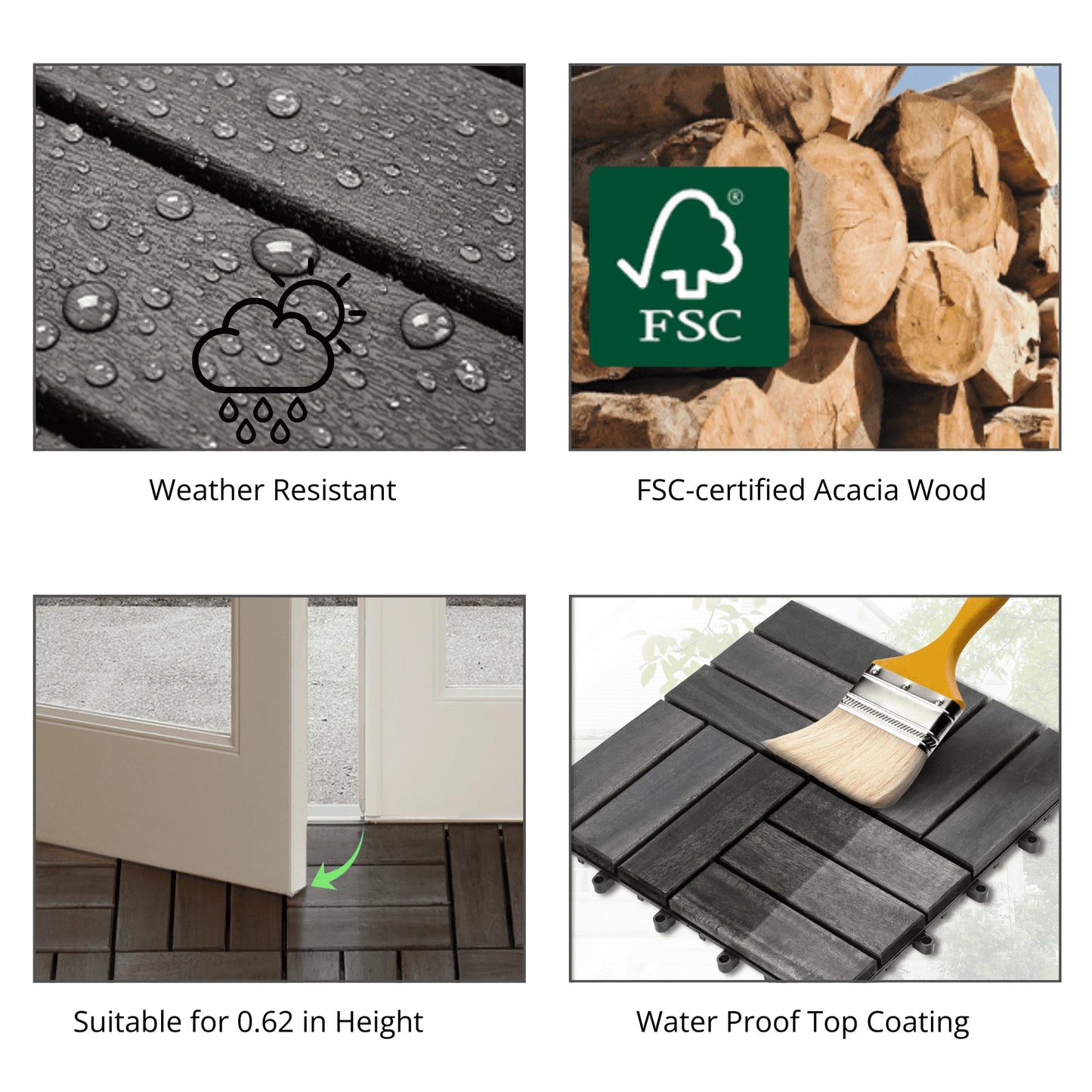 TrumanPick 27 PCS Deck Tiles Outdoor Interlocking Patio Tiles Waterproof for Backyard Porch, 12" x 12", Black Checker