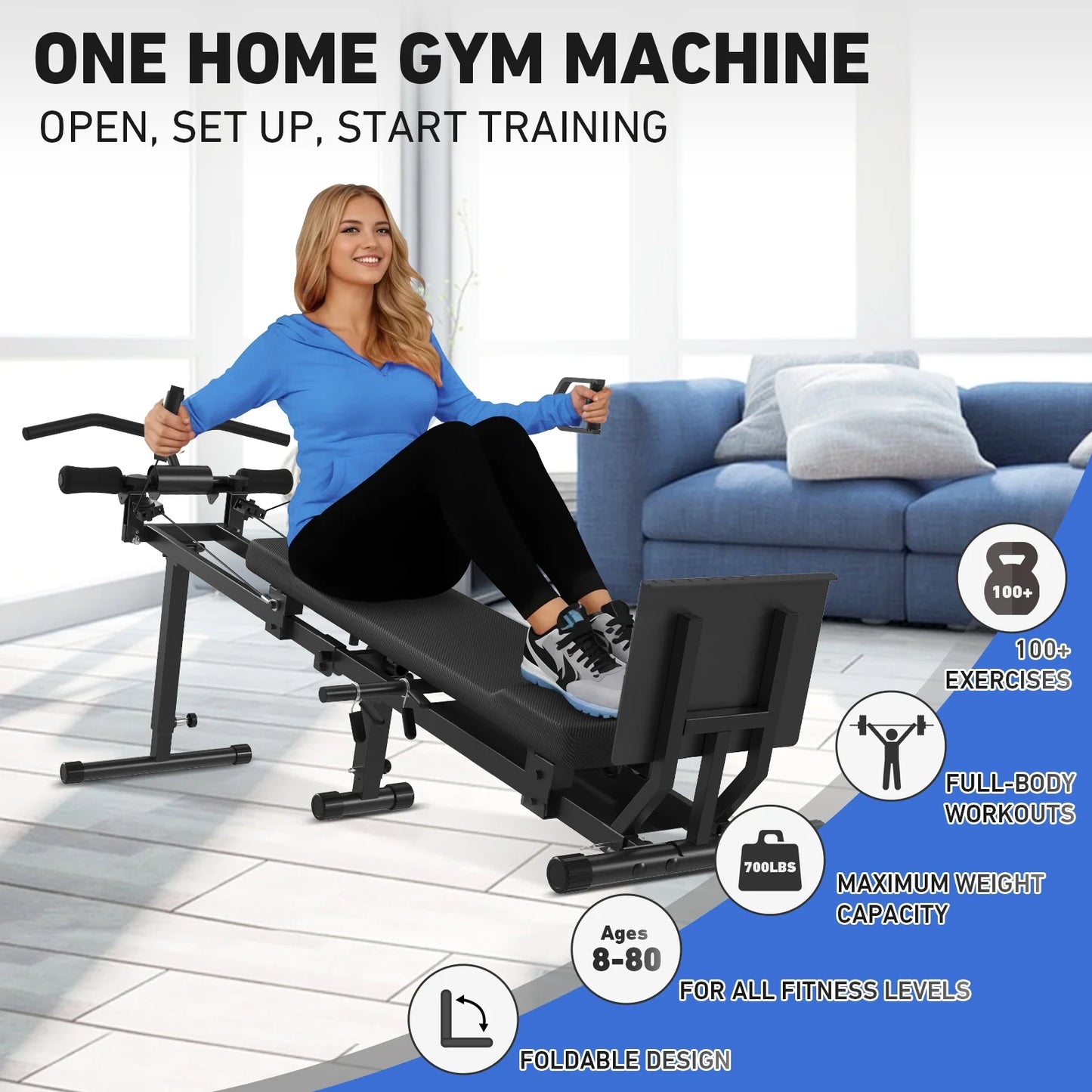 Syedee Total Home Gym, Multi-Functional Workout Machine with Total Over 100 Exercises, 700LBS Body Weight Resistance Training Equipment with Weight Holder, Home Gym Equipment