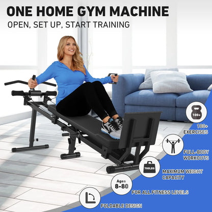 Syedee Total Home Gym, Multi-Functional Workout Machine with Total Over 100 Exercises, 700LBS Body Weight Resistance Training Equipment with Weight Holder, Home Gym Equipment