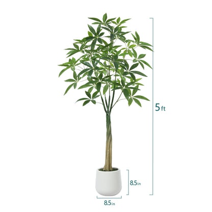 5ft Fake Ficus Tree with Oval White Planter, Pre Potted Faux Money Tree for Home Decor Office House Living Room Indoor Outdoor, Big Fake Plants Fake House Plants