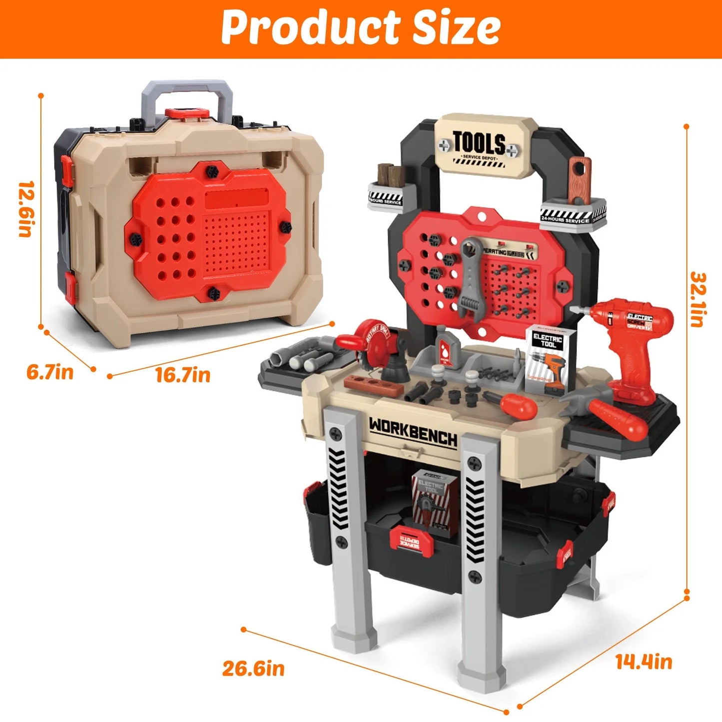 JoyStone 2 in 1 Kids Tool Bench Set, Pretend Play Tool Bench for Kids with Tools, Electric Drill and Transformable Tool Set, Learning Gift for Boys & Girls Age 3-5, Red