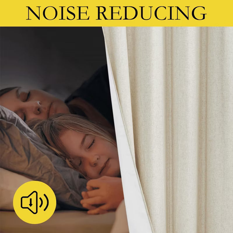 NICETOWN Blackout Noise Reducing Curtains, Linen Texture Grommet Window Treatments with Thermal Insulated Liner, 52W x 84L, Light Beige