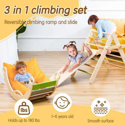 deli Wooden Montessori Pikler Triangle Climber Set for Toddlers, with Arch, Ramp, Ladder, and Indoor Jungle Gym for Kids