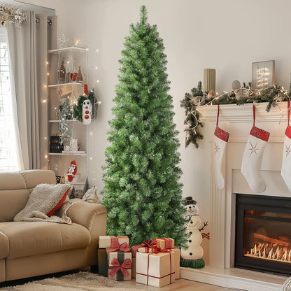 RTB-SHareconn 6.5ft Prelit Artificial Slim Pencil Christmas Tree w/ Warm White Lights, Full Branch Tips, Perfect Choice Decoration for Xmas Holiday