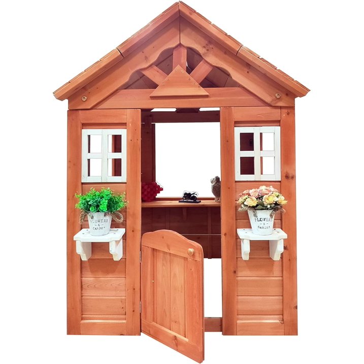 COCLUB Playhouse for Kids Outdoor, Modern Wooden Playhouse with Working Door, Windows, Flowers Pot Holder, Play House for Kids Ages 4-8, 42"x46"x55"