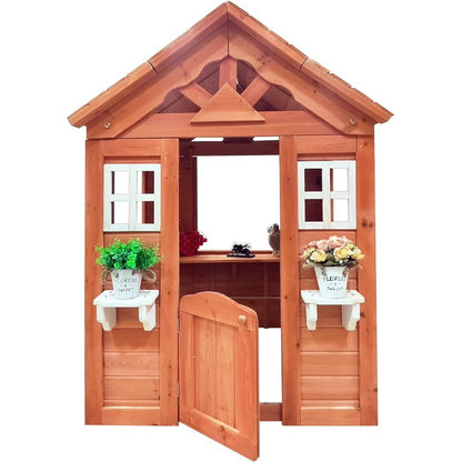 COCLUB Playhouse for Kids Outdoor, Modern Wooden Playhouse with Working Door, Windows, Flowers Pot Holder, Play House for Kids Ages 4-8, 42"x46"x55"