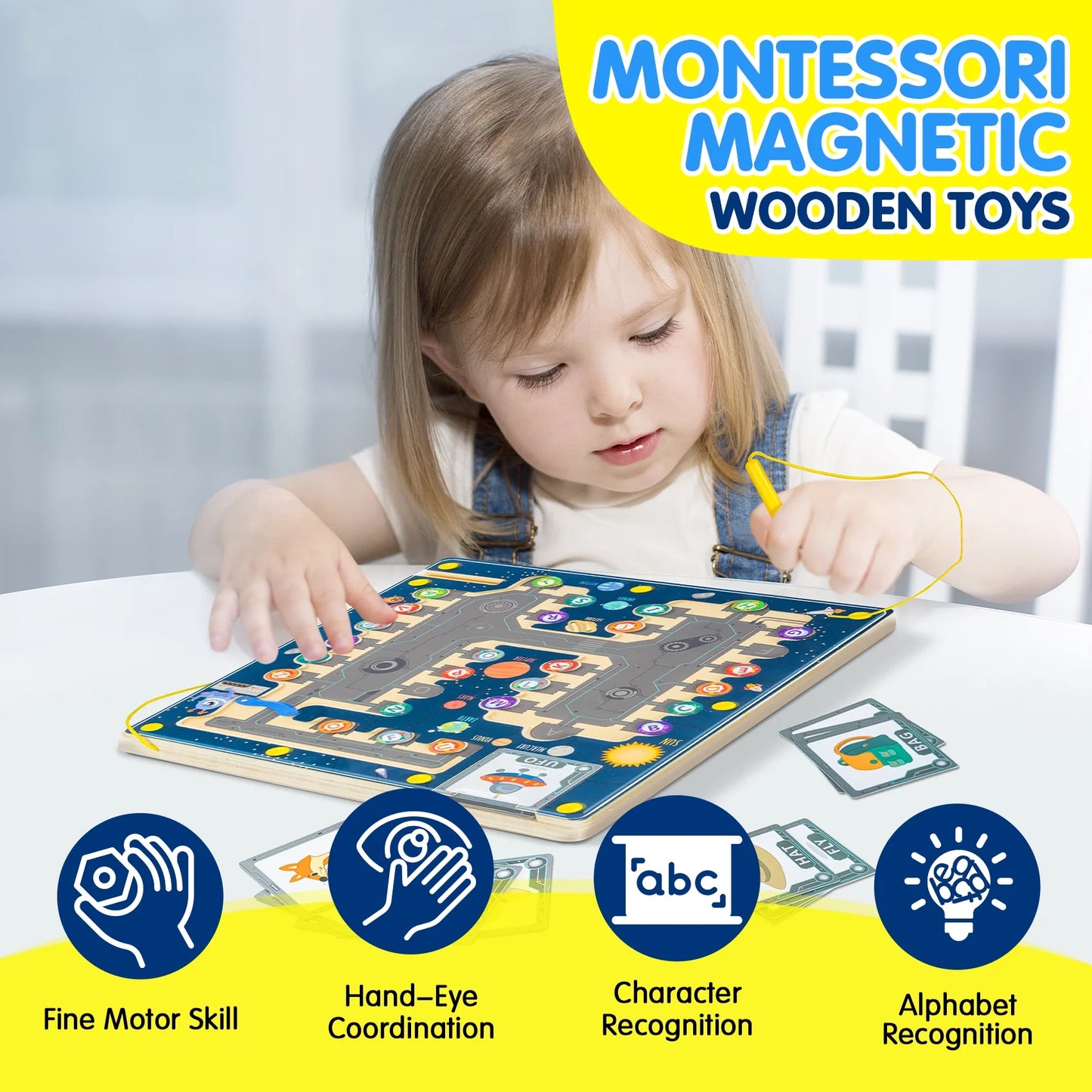deli Magnetic Color and Number Maze, Montessori Toys for 3 4 5 Year Old, Wooden Matching Maze, Toddlers Educational Learning Counting Matching Toys Gift for Boys Girls
