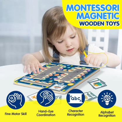deli Magnetic Color and Number Maze, Montessori Toys for 3 4 5 Year Old, Wooden Matching Maze, Toddlers Educational Learning Counting Matching Toys Gift for Boys Girls