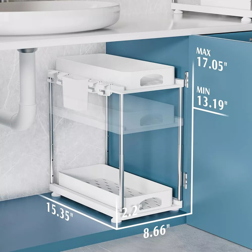 MaseiKar 2 Pack Under Sink Organizer, Under Sink Organizers and Storage for Kitchen Bathroom, Cabinet Organizer with Two Slide-Out Drawers