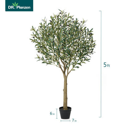 DR.Planzen UV Resistant Artificial Olive Tree 5ft - Faux Olive Plant for Indoor  Outdoor Decor - Adjustable Branches - Realistic Olive Tree with Black Plastic Pot