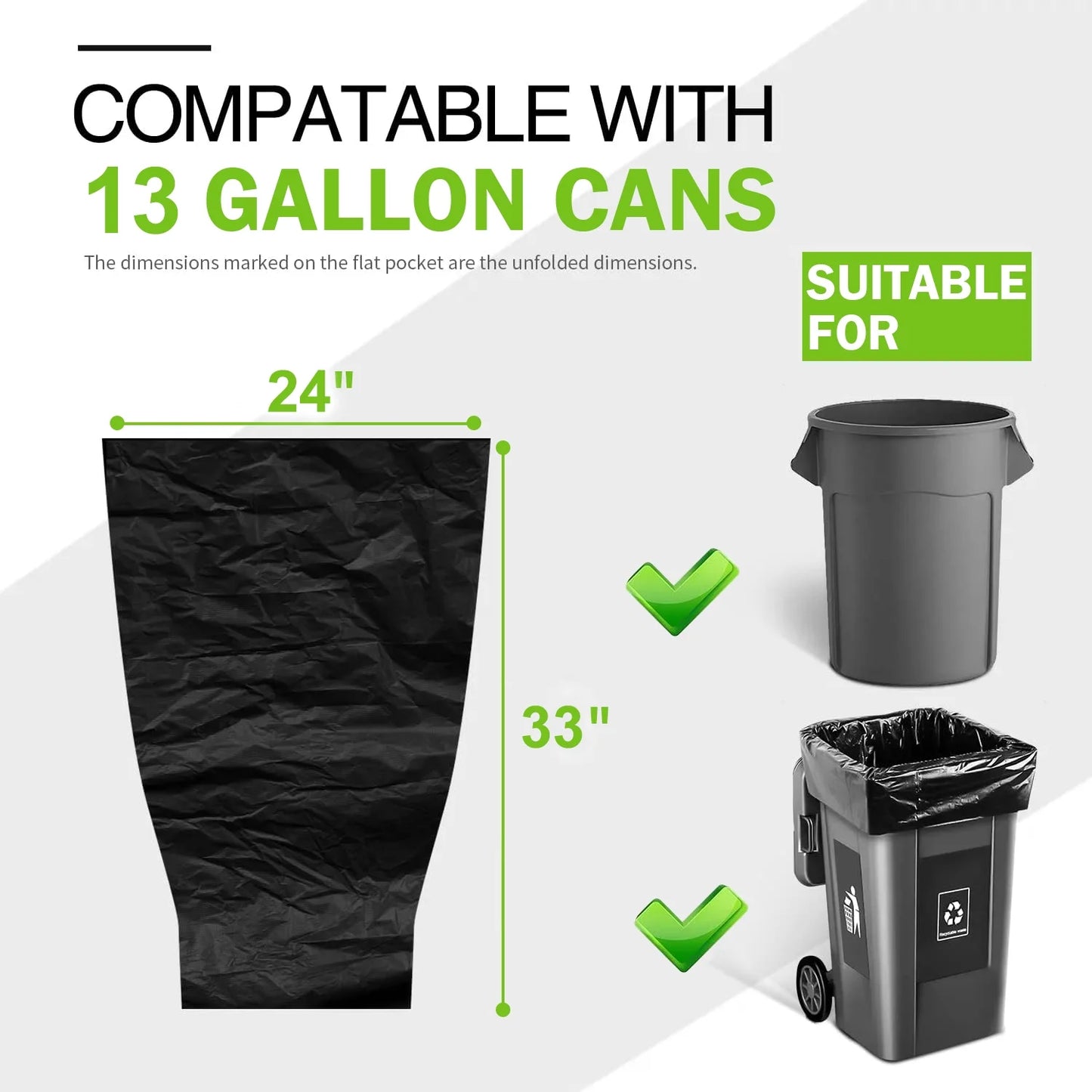 13 Gallon Trash Bags Heavy Duty - (120 Pack) - 24”x 33”- Black Garbage Can Liners for Kitchen, Lawn and Leaf, Outdoor, Storage