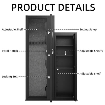 KAER 8 Gun Safe,Gun Safe for Rifles and Pistols,Large Gun Cabinet,Rifle Safe for Home, Gun Safes & Cabinets for Rifles and Shotguns and Handguns with Gun Locker ,Removable Shelf and Gun Rack