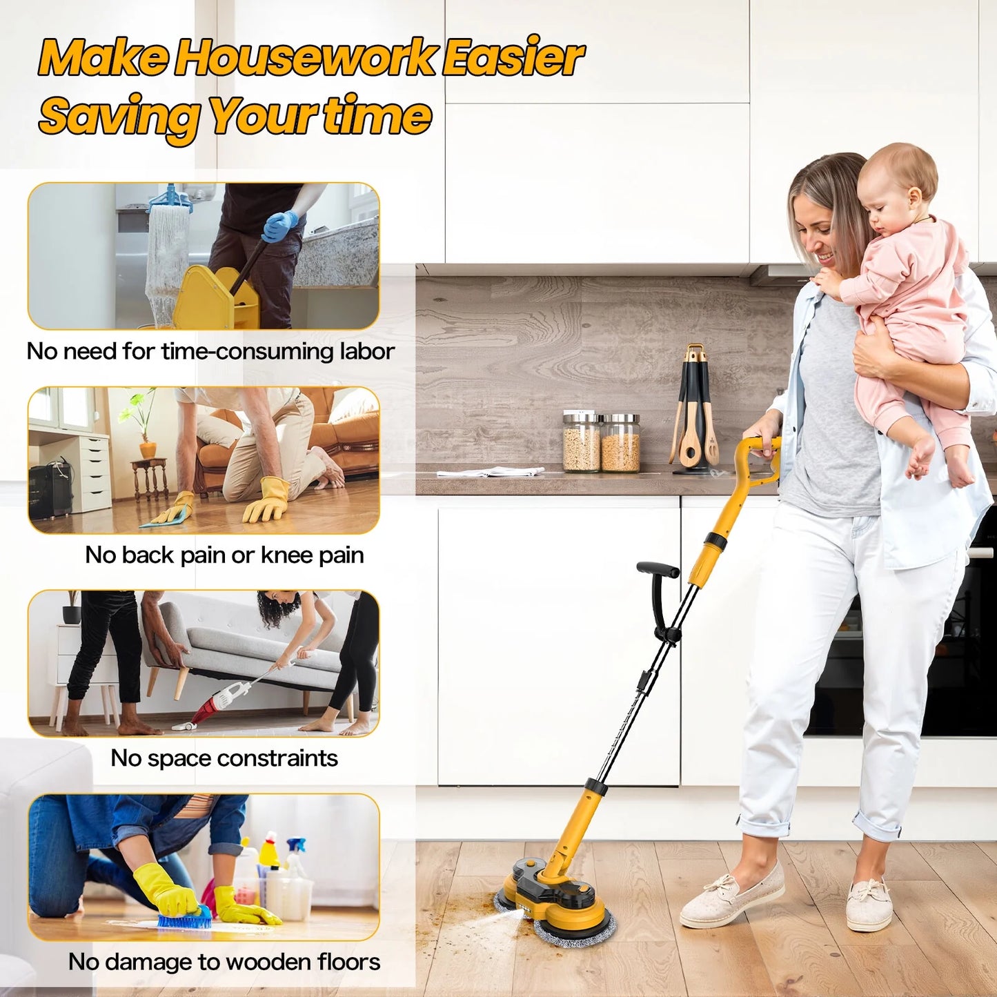Amiluo Cordless Electric Mop, with LED Headlight & Water Sprayer, Dual-Motor Powerful Spin Mop with 300ML Water Tank, Self-Propelled, Effortless Clean & Waxing