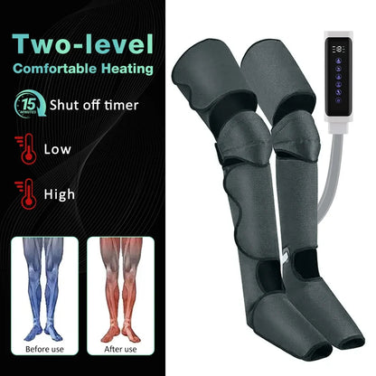 Leg Air Compression Massager, Heat Massager Machine with Hand-held Controller, Adjustable Leg Wraps for for Muscle Fatigue,Cramps,Swelling and Edema