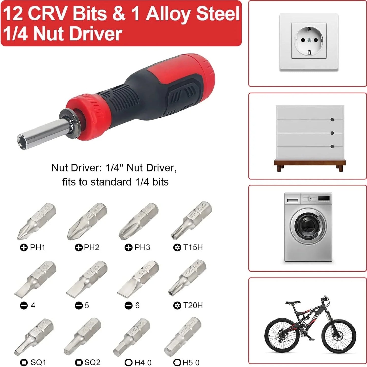 Screw Driver,Multi Screwdriver 13-in-1 Screw Driver Adjustable Screwdriver Set Multitool All in One with Torx Security, Flat Head, Phillips, Hex, Square and 1/4 Nut Driver