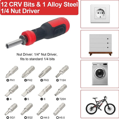 Screw Driver,Multi Screwdriver 13-in-1 Screw Driver Adjustable Screwdriver Set Multitool All in One with Torx Security, Flat Head, Phillips, Hex, Square and 1/4 Nut Driver