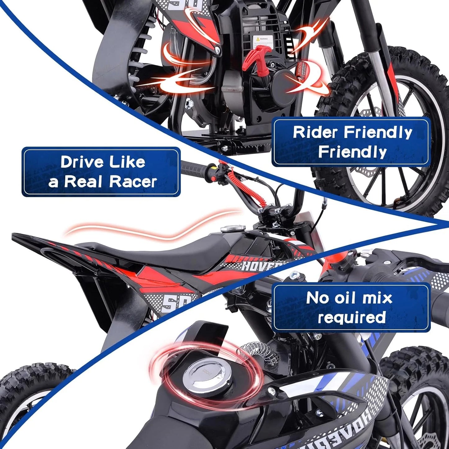 WAWA Gas Dirt Bike for Adults & Teens, 49CC 4-Stroke Gas Powered off Road Motorcycle(Red)
