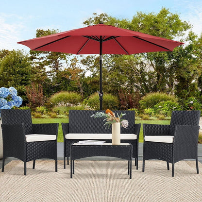 Outdoor Patio Conversation Set, Segmart 4 Pieces Rattan Sofa Set Cushioned Sofa & Charis, Deck Porch Poolside Furniture Table Set for 4, Black