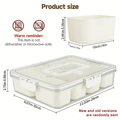 Snackle Box Container, 8 Compartment Divided Serving Tray with Lid and Handle, Portable Snack Tray and Serving Platter for Party, Picnic, Perfect for Fruit, Candy and Treats