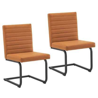 Furniliving Modern Dining Chairs Set of 2, Upholstered Kitchen Chairs with Metal Legs, Armless Accent Chairs for Dining Room Living Room, Bedroom, Brown