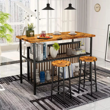 Hooseng Dining Table Set for 2, Kitchen Island with Seating Bar Table Set with Storage, Space Saving Kitchen Island with 2 Shelves, white