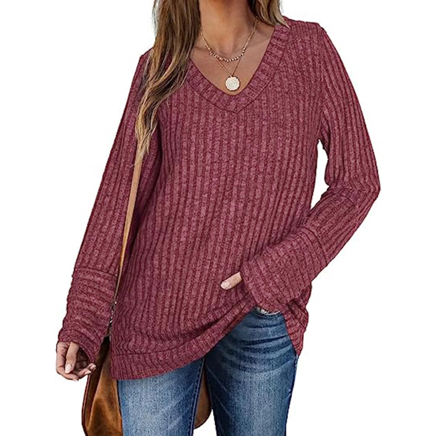 UVN Womens Tops V Neck Long Sleeve Shirts Lightweight Pullover Casual Tunic Tops