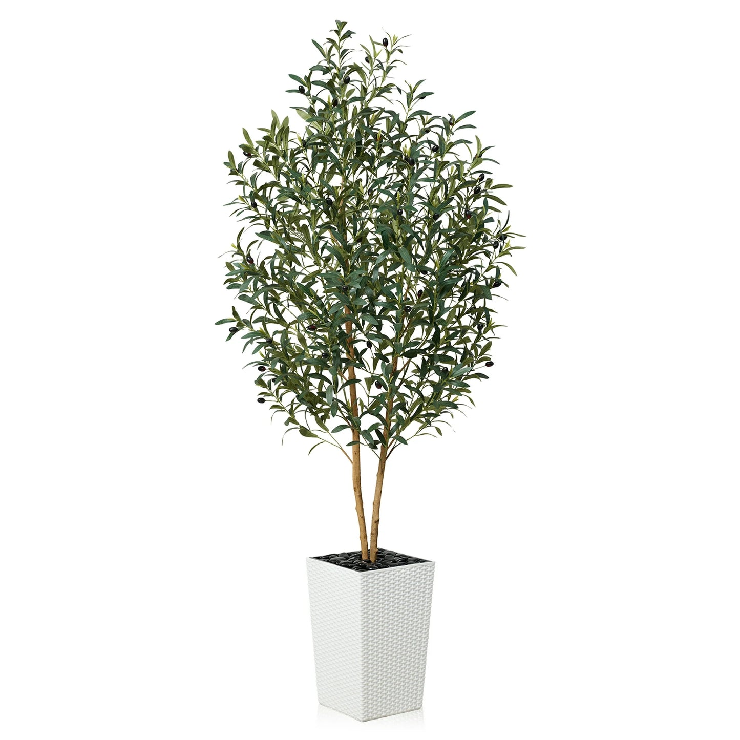 DR.Planzen 6FT Tall Artificial Olive Tree with Tall White Planter, UV Resistant Silk Leaves  Real Wood Trunk | Home Office House Outdoor Decor