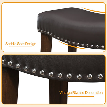 TrumanPick 26" Bar Stools Set of 2 Counter Height Stools Modern Saddle Barstools for Kitchen Island Leather Bar Chairs, Brown